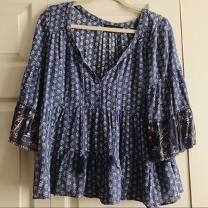 Free People Look Alike Bohemian Bell Sleeve Shirt